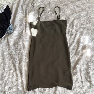 Olive Green Ribbed Slip Dress